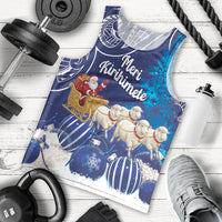 New Zealand Christmas In July Personalised Men Tank Top Funny Santa Sheep Meri Kirihimete Blue LT14 - Polynesian Pride