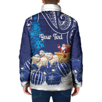 New Zealand Christmas In July Personalised Padded Jacket Funny Santa Sheep Meri Kirihimete Blue LT14 - Polynesian Pride