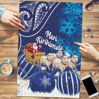 New Zealand Christmas In July Puzzle Funny Santa Sheep Meri Kirihimete Blue LT14 Blue - Polynesian Pride