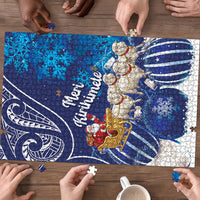 New Zealand Christmas In July Puzzle Funny Santa Sheep Meri Kirihimete Blue LT14 - Polynesian Pride