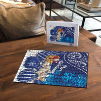 New Zealand Christmas In July Puzzle Funny Santa Sheep Meri Kirihimete Blue LT14 - Polynesian Pride