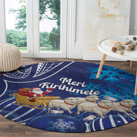 New Zealand Christmas In July Round Carpet Funny Santa Sheep Meri Kirihimete Blue LT14 - Polynesian Pride