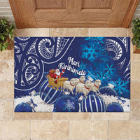 New Zealand Christmas In July Rubber Doormat Funny Santa Sheep Meri Kirihimete Blue LT14 Blue - Polynesian Pride