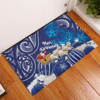 New Zealand Christmas In July Rubber Doormat Funny Santa Sheep Meri Kirihimete Blue LT14 - Polynesian Pride