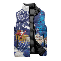 New Zealand Christmas In July Personalised Sleeveless Puffer Jacket Funny Santa Sheep Meri Kirihimete Blue LT14 - Polynesian Pride