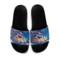 New Zealand Christmas In July Slide Sandals Funny Santa Sheep Meri Kirihimete Blue LT14 Blue - Polynesian Pride