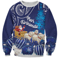 New Zealand Christmas In July Personalised Sweatshirt Funny Santa Sheep Meri Kirihimete Blue LT14 Unisex Blue - Polynesian Pride
