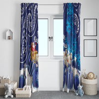 New Zealand Christmas In July Window Curtain Funny Santa Sheep Meri Kirihimete Blue LT14 - Polynesian Pride
