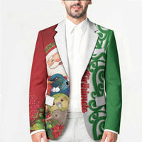 Meri Kirihimete New Zealand Personalised Blazer Cute Santa NZ Animals and Pohutukawa LT14 - Polynesian Pride