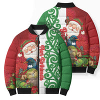 Meri Kirihimete New Zealand Personalised Bomber Puffer Jacket Cute Santa NZ Animals and Pohutukawa LT14 - Polynesian Pride