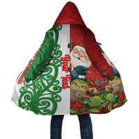 Meri Kirihimete New Zealand Personalised Cloak Cute Santa NZ Animals and Pohutukawa LT14 Unisex Red - Polynesian Pride