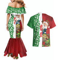 Meri Kirihimete New Zealand Personalised Couples Matching Mermaid Dress and Hawaiian Shirt Cute Santa NZ Animals and Pohutukawa LT14 - Polynesian Pride