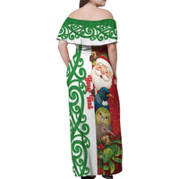 Meri Kirihimete New Zealand Personalised Family Matching Off Shoulder Maxi Dress and Hawaiian Shirt Cute Santa NZ Animals and Pohutukawa LT14 - Polynesian Pride