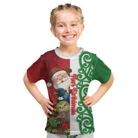 Meri Kirihimete New Zealand Personalised Kid T Shirt Cute Santa NZ Animals and Pohutukawa LT14 Red - Polynesian Pride