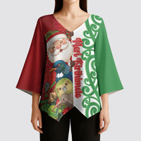 Meri Kirihimete New Zealand Personalised Kimono Sleeve Blouse Cute Santa NZ Animals and Pohutukawa LT14 - Polynesian Pride
