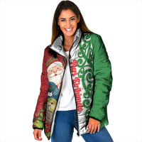 Meri Kirihimete New Zealand Personalised Padded Jacket Cute Santa NZ Animals and Pohutukawa LT14 Women Red - Polynesian Pride