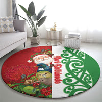 Meri Kirihimete New Zealand Round Carpet Cute Santa NZ Animals and Pohutukawa LT14 - Polynesian Pride