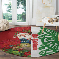 Meri Kirihimete New Zealand Round Carpet Cute Santa NZ Animals and Pohutukawa LT14 - Polynesian Pride