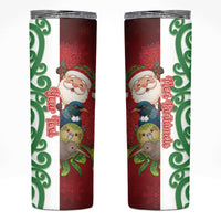 Meri Kirihimete New Zealand Personalised Skinny Tumbler Cute Santa NZ Animals and Pohutukawa LT14 Red - Polynesian Pride