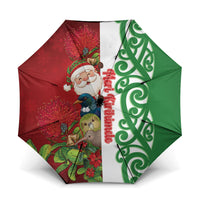 Meri Kirihimete New Zealand Umbrella Cute Santa NZ Animals and Pohutukawa LT14 One Size Folded 11.42 inch Opened Diameter 37.4 inch Red - Polynesian Pride