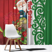 Meri Kirihimete New Zealand Window Curtain Cute Santa NZ Animals and Pohutukawa LT14 - Polynesian Pride
