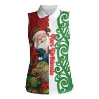 Meri Kirihimete New Zealand Personalised Women Sleeveless Polo Shirt Cute Santa NZ Animals and Pohutukawa LT14 Female Red - Polynesian Pride