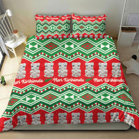 New Zealand Christmas In July Bedding Set Meri Kirihimete Hei Tiki Taniko Motifs Seamless LT14 - Polynesian Pride