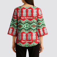 New Zealand Christmas In July Kimono Sleeve Blouse Meri Kirihimete Hei Tiki Taniko Motifs Seamless LT14 - Polynesian Pride