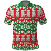 New Zealand Christmas In July Polo Shirt Meri Kirihimete Hei Tiki Taniko Motifs Seamless LT14 Red - Polynesian Pride