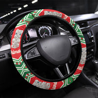 New Zealand Christmas In July Steering Wheel Cover Meri Kirihimete Hei Tiki Taniko Motifs Seamless LT14 Universal Fit Red - Polynesian Pride