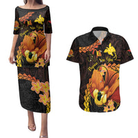 Papua New Guinea Independence Day Couples Matching Puletasi and Hawaiian Shirt 50th Anniversary Papua Niu Gini Bird Of Paradise LT14 Black - Polynesian Pride