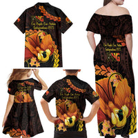 Papua New Guinea Independence Day Family Matching Off Shoulder Maxi Dress and Hawaiian Shirt 50th Anniversary Papua Niu Gini Bird Of Paradise LT14 - Polynesian Pride