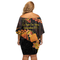Papua New Guinea Independence Day Family Matching Off Shoulder Short Dress and Hawaiian Shirt 50th Anniversary Papua Niu Gini Bird Of Paradise LT14 - Polynesian Pride