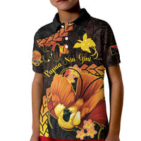 Papua New Guinea Independence Day Kid Polo Shirt 50th Anniversary Papua Niu Gini Bird Of Paradise LT14 Kid Black - Polynesian Pride