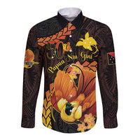 Papua New Guinea Independence Day Long Sleeve Button Shirt 50th Anniversary Papua Niu Gini Bird Of Paradise LT14 Unisex Black - Polynesian Pride