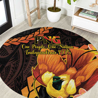 Papua New Guinea Independence Day Round Carpet 50th Anniversary Papua Niu Gini Bird Of Paradise LT14 Black - Polynesian Pride