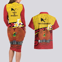 Papua New Guinea Independence Day Couples Matching Long Sleeve Bodycon Dress and Hawaiian Shirt Since 1975 Unity In Diversity LT14 - Polynesian Pride