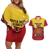 Papua New Guinea Independence Day Couples Matching Off Shoulder Short Dress and Hawaiian Shirt Since 1975 Unity In Diversity LT14 Red - Polynesian Pride