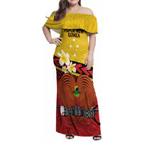 Papua New Guinea Independence Day Family Matching Off Shoulder Maxi Dress and Hawaiian Shirt Since 1975 Unity In Diversity LT14 Mom's Dress Red - Polynesian Pride