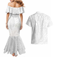 Samoa White Sunday Couples Matching Mermaid Dress and Hawaiian Shirt Lotu Tamaiti Siapo With Teuila LT14 - Polynesian Pride