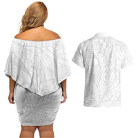 Samoa White Sunday Couples Matching Off Shoulder Short Dress and Hawaiian Shirt Lotu Tamaiti Siapo With Teuila LT14 - Polynesian Pride
