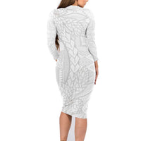 Samoa White Sunday Family Matching Long Sleeve Bodycon Dress and Hawaiian Shirt Lotu Tamaiti Siapo With Teuila LT14 - Polynesian Pride