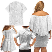 Samoa White Sunday Family Matching Off Shoulder Short Dress and Hawaiian Shirt Lotu Tamaiti Siapo With Teuila LT14 - Polynesian Pride