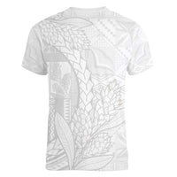 Samoa White Sunday Women V-Neck T-Shirt Lotu Tamaiti Siapo With Teuila LT14 - Polynesian Pride