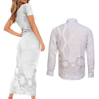 Tonga White Sunday Couples Matching Short Sleeve Bodycon Dress and Long Sleeve Button Shirt Manuia le Aso Sa o Tamaiti Heilala With Ngatu Pattern LT14 - Polynesian Pride