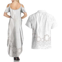 Tonga White Sunday Couples Matching Summer Maxi Dress and Hawaiian Shirt Manuia le Aso Sa o Tamaiti Heilala With Ngatu Pattern LT14 - Polynesian Pride