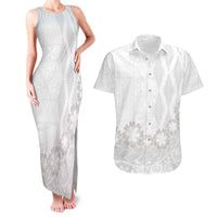 Tonga White Sunday Couples Matching Tank Maxi Dress and Hawaiian Shirt Manuia le Aso Sa o Tamaiti Heilala With Ngatu Pattern LT14 White - Polynesian Pride