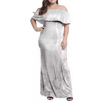 Tonga White Sunday Family Matching Off Shoulder Maxi Dress and Hawaiian Shirt Manuia le Aso Sa o Tamaiti Heilala With Ngatu Pattern LT14 Mom's Dress White - Polynesian Pride