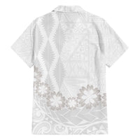 Tonga White Sunday Family Matching Off Shoulder Short Dress and Hawaiian Shirt Manuia le Aso Sa o Tamaiti Heilala With Ngatu Pattern LT14 - Polynesian Pride