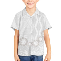 Tonga White Sunday Family Matching Off Shoulder Short Dress and Hawaiian Shirt Manuia le Aso Sa o Tamaiti Heilala With Ngatu Pattern LT14 Son's Shirt White - Polynesian Pride